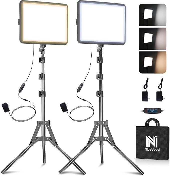 2-Pack Photography Lighting Kit, NiceVeedi 25W LED Video Light Kit, 2900-7000K by NiceVeediOfficial