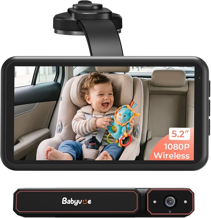 Wireless Baby Car Camera, Babyvue BV6 1080P HD Baby Car Monitor by BabyVue