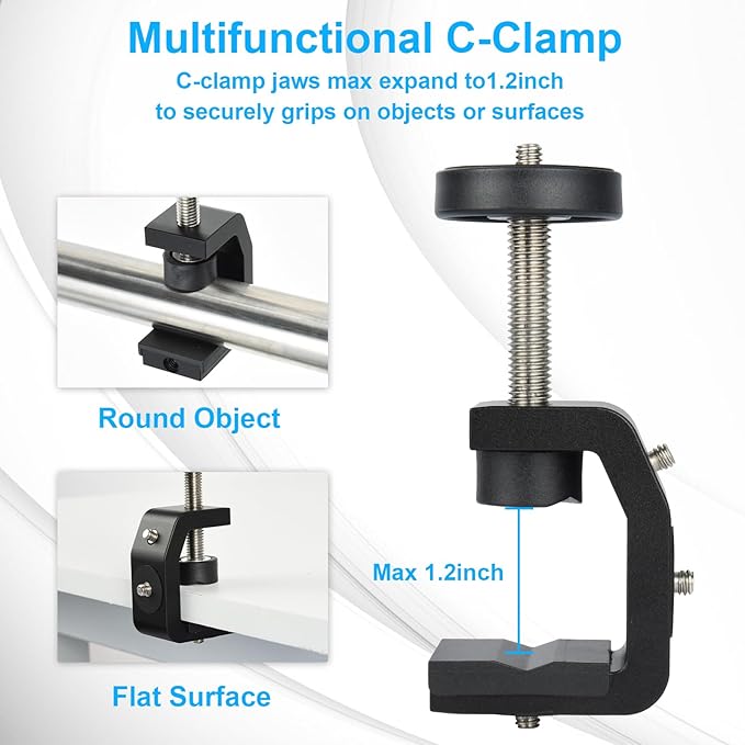 UTEBIT Super Clamp Mount with Mini Ball Head Mount, 1/4 Screw Hot Shoe Adapter - Image 6