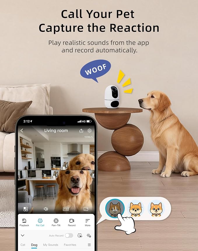 VIRTAVO Pet Camera Indoor for Dogs & Cats, 360° PTZ Pet Monitor - Image 2