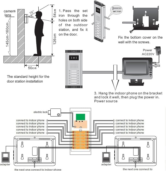 3 Units Apartment Video Intercom System, 7 Inch Monitor Wired Video Doorbell - Image 10