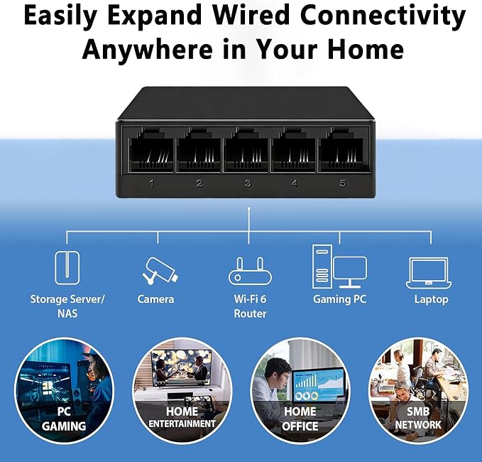 5 Port Fast Ethernet Switch 100Mbps USB 5V Powered Black Plastic Desktop - Image 6