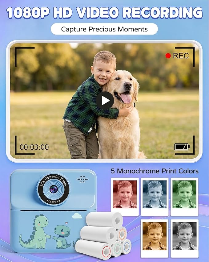 Kids Camera Instant Print with Carrying Case, Digital Selfie Camera with 6 - Image 4