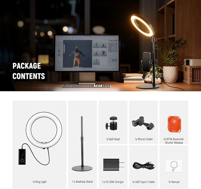 NEEWER 8" 18W High Power Desk Ring Light - Image 9