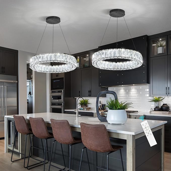HAIXIANG Modern Crystal Chandelier Dimmable LED 16 Inch Ring Pendant Lights - Image 4