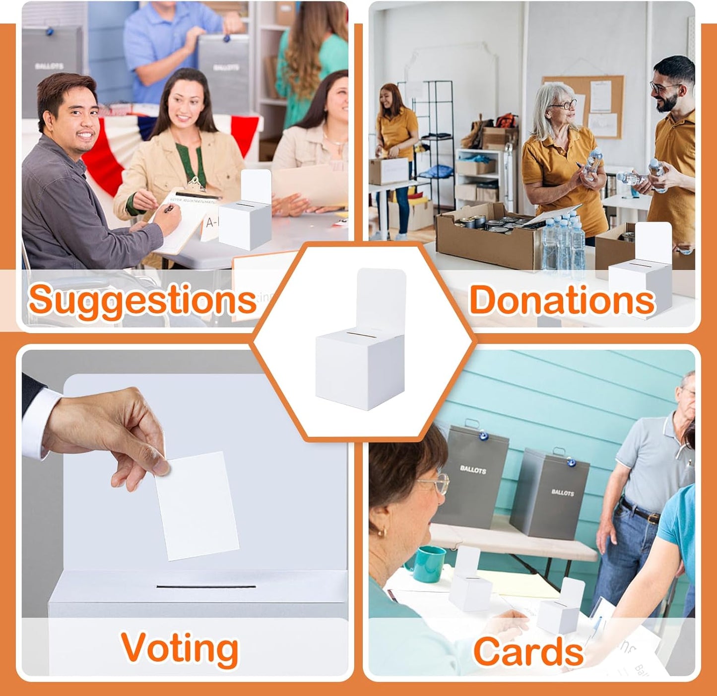 24 Pcs Ballot Boxes Suggestion Boxes Donation Box for Fundraising, Cardboard Raffle Box with Slot and Removable Header for Collecting Business Card Voting Contest (White)