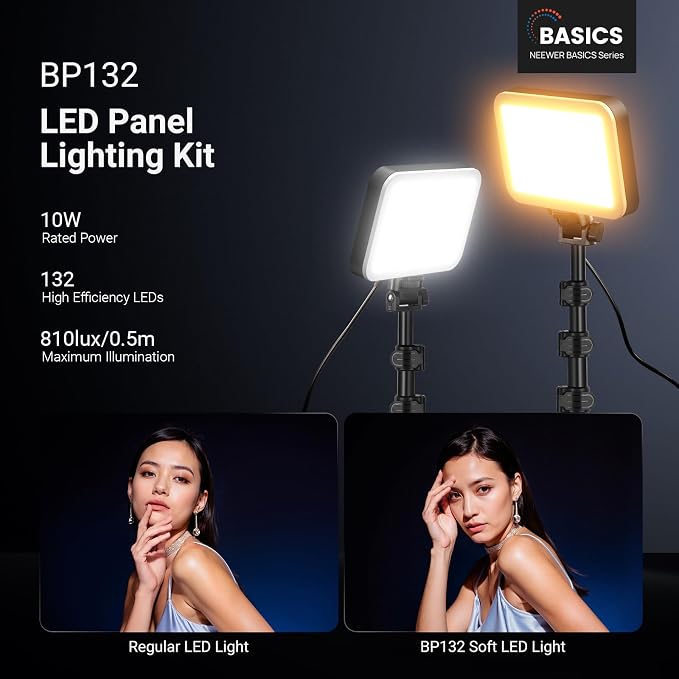 NEEWER Basics 2 Pack LED Video Light Panel Lighting Kit, 6.2" Dimmable Portable - Image 2
