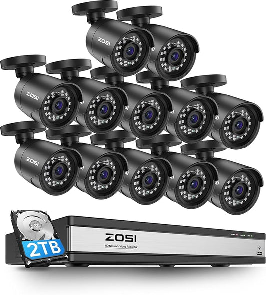 ZOSI H.265+ 1080p 16 Channel Home Security Camera Outdoor Indoor, 16CH CCTV DVR by ZOSI