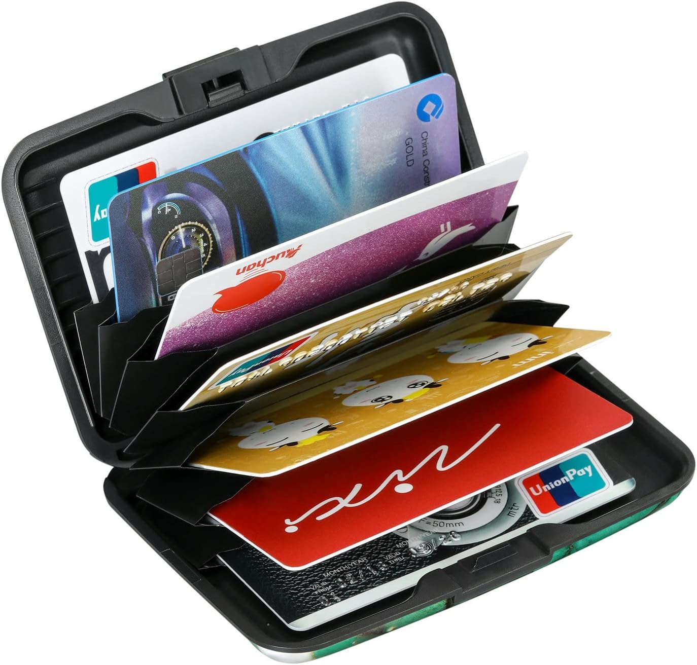 ELFISH Mini RFID Aluminum Wallet Credit Cards Holder Business Card Case Metal ID Case for Men Women (Greenblack Marble)