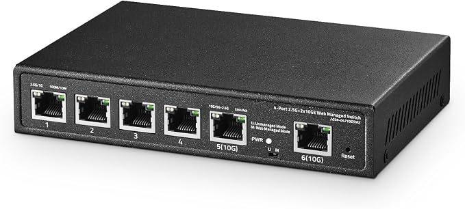 6 Port 10G Switch, 4 x 2.5G RJ-45 Base-T Ports, 2 x 10G RJ-45 Ports, Web by Binardat