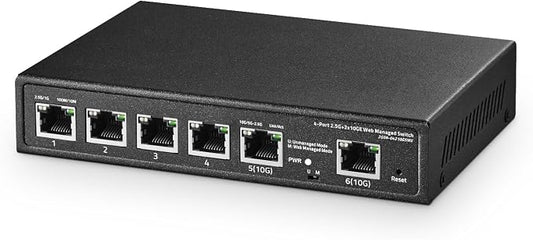 6 Port 10G Switch, 4 x 2.5G RJ-45 Base-T Ports, 2 x 10G RJ-45 Ports, Web by Binardat