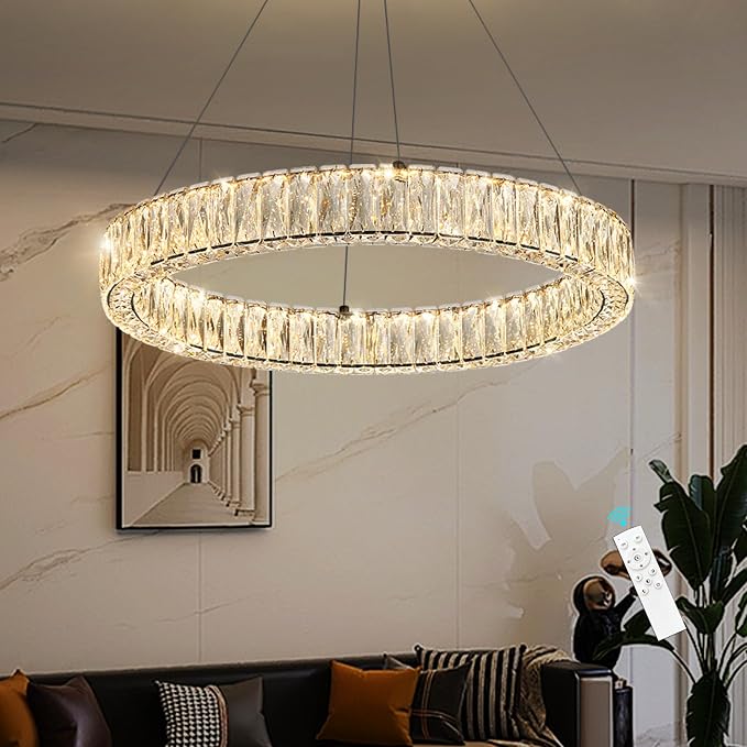 HAIXIANG Modern Crystal Chandelier Dimmable LED Ring Pendant Lights Adjustable - Image 9