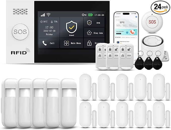 Wireless Alarm System for Home Security, 4.3in Touch Screen 24PcsWiFi+GSM/4G by PGST