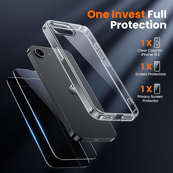 toushion 3 in 1 for iPhone 16E Case Clear/iPhone 17E Case Screen Protector *2 - Image 2