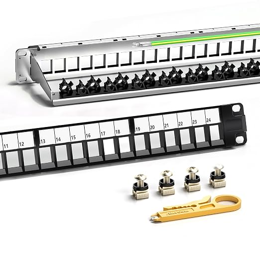 AMPCOM 24 Ports 1U Blank Keystone Patch Panel, 19 inch Rack or Wall Mount by AMPCOM