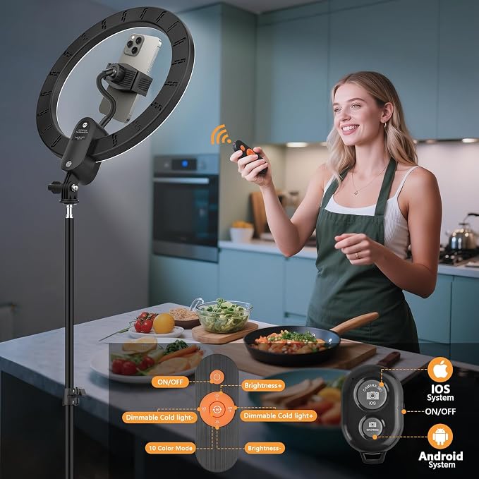12" Selfie Ring Light with 63" Tripod Stand/Phone Holder, QEUOOIY 20W LED - Image 6