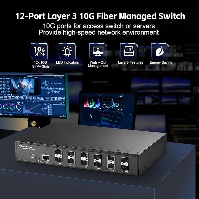 MokerLink 12 Port 10G SFP+ Managed Fiber Switch, 1G/10G SFP Slot, L3 Web/CLI - Image 2
