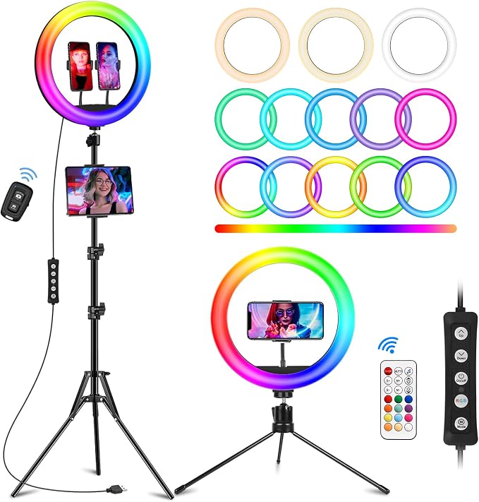 STALLY 12.3" Ring Light with Stand 75" Tall and 2 Phone Holder, Ring Light by STALLY