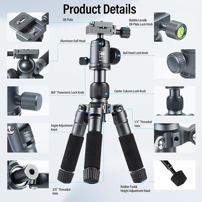SIRUI Compact Mini Desktop Tripod, Loaded up to 17.64lbs, Phone Holder Included - Image 2