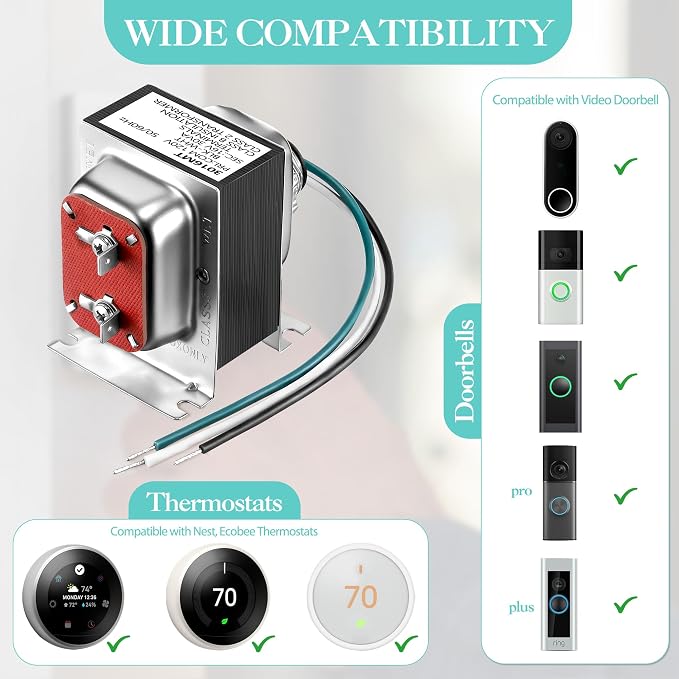 Landhoow Doorbell Transformer 16V 30VA, Hardwired Door Chime Transformer - Image 3