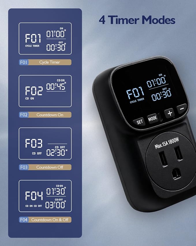 Temperature Controlled Outlet, Heavy Duty 15A 1800W Heating Cooling Thermostat - Image 7