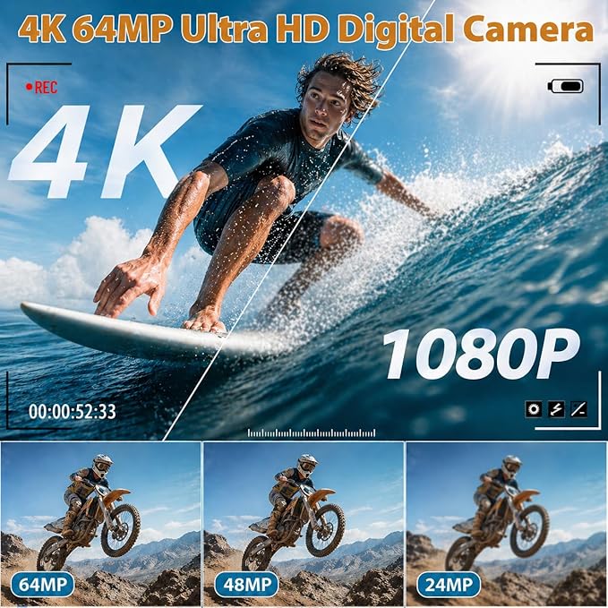 4K Digital Camera for Photography, 64MP Vlogging Camera for YouTube - Image 2