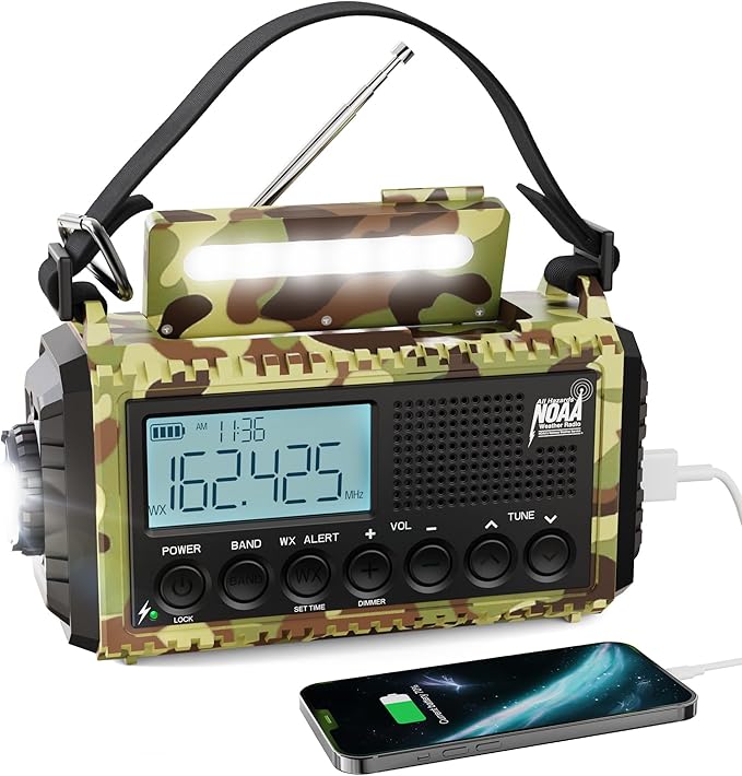 Raynic Weather Radio, 12000mAh Hand Crank Emergency Radio, 6 Ways Powered by Raynic