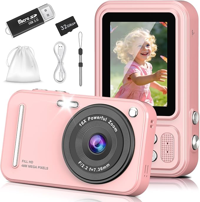 Digital Camera for Kids, 48MP FHD 1080P Point and Shoot Digital Cameras by HILDCROA