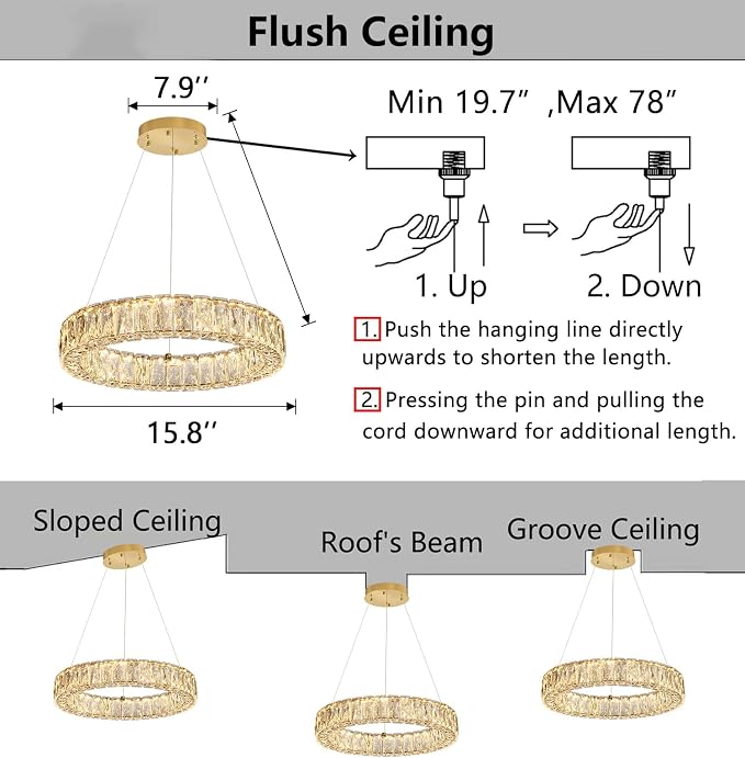HAIXIANG Modern Crystal Chandelier Dimmable LED 16 Inch Ring Pendant Lights - Image 2