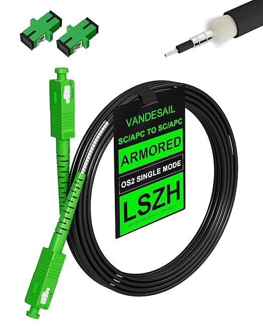 12 Meters SC/APC to SC/APC Fiber Patch Cable, Armored Single Mode Cable by VANDESAIL