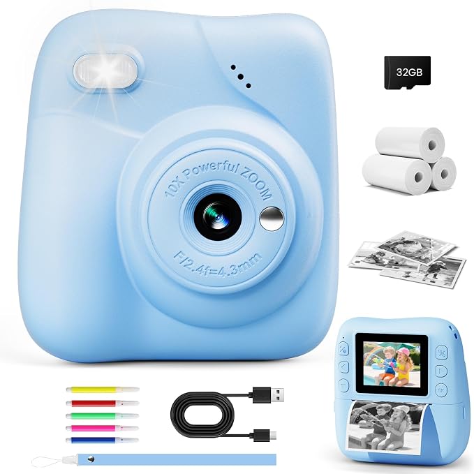 Kids Camera Instant Print, 1080P HD Kids Instant Camera by CAMCLID