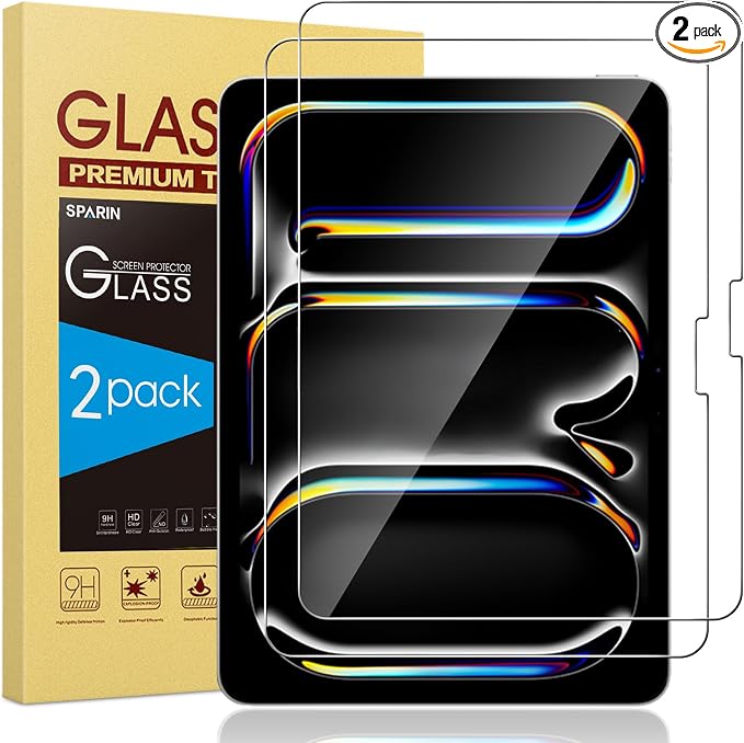 SPARIN Screen Protector for iPad Pro 13 inch M5/M4, 2 Pack HD Clear 9H Tempered by SPARIN