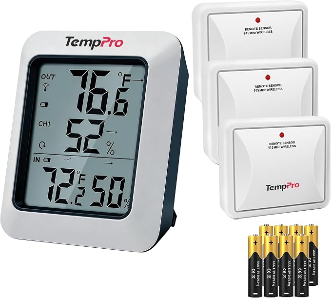 TempPro TP60-3 Digital Hygrometer Indoor Outdoor Thermometer Wireless by TempPro