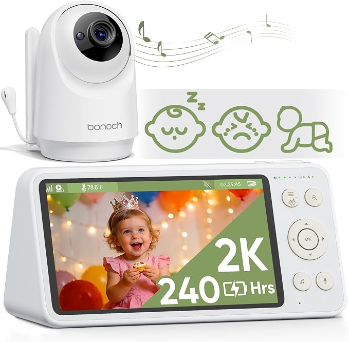 bonoch 2K 5.5" Baby Monitor No WiFi, 1600ft Long Range Video Baby Monitor by bonoch