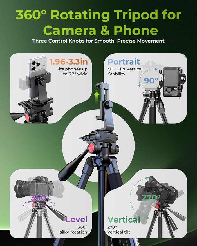 CAMBOFOTO 72" Camera Tripod, Professional Aluminum Tripod Stand - Image 5