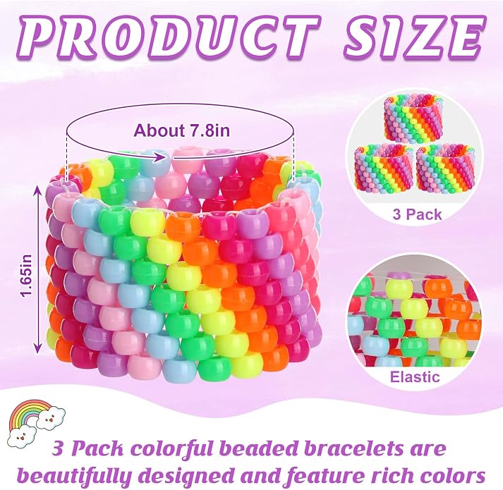 3/6 Pcs Rave Multi-layer Bracelets Stretch Rainbow Bracelets Multi Color Beaded - Image 2
