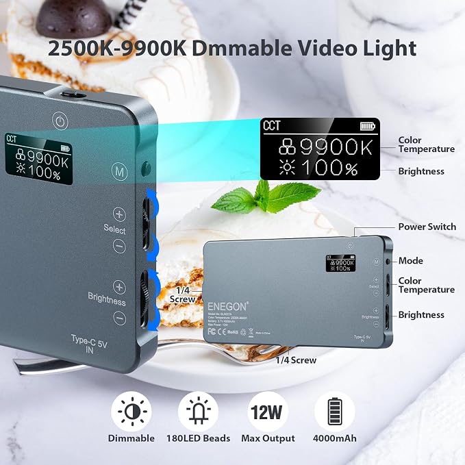 ENEGON 4000mAh Rechargeable Mountable Bicolor LED Video Light - Image 4