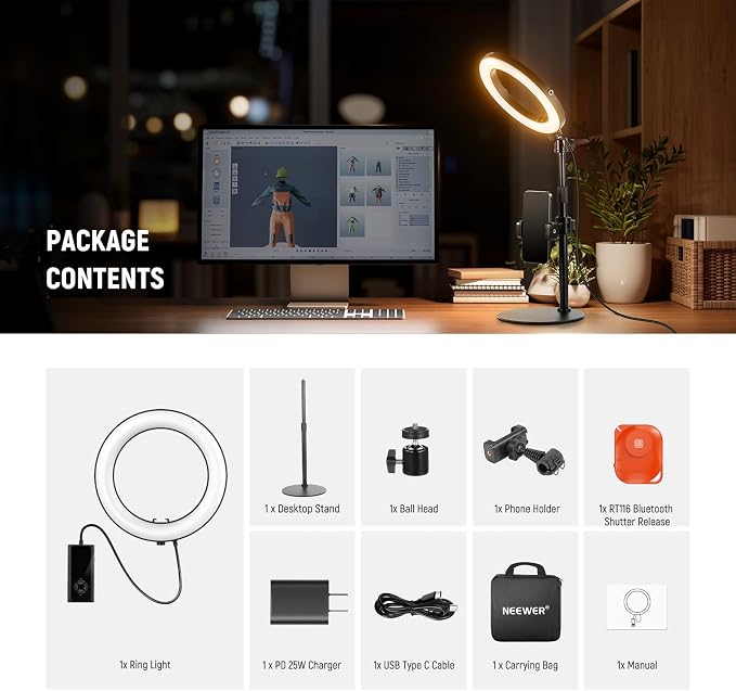 NEEWER 18W 8" Desk Ring Light - Image 9
