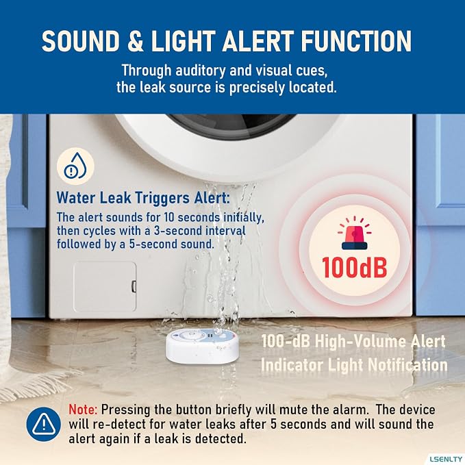 LSENTLY Water Leak Detector Supports 5 Years Standby Time, LED Indicator & - Image 5