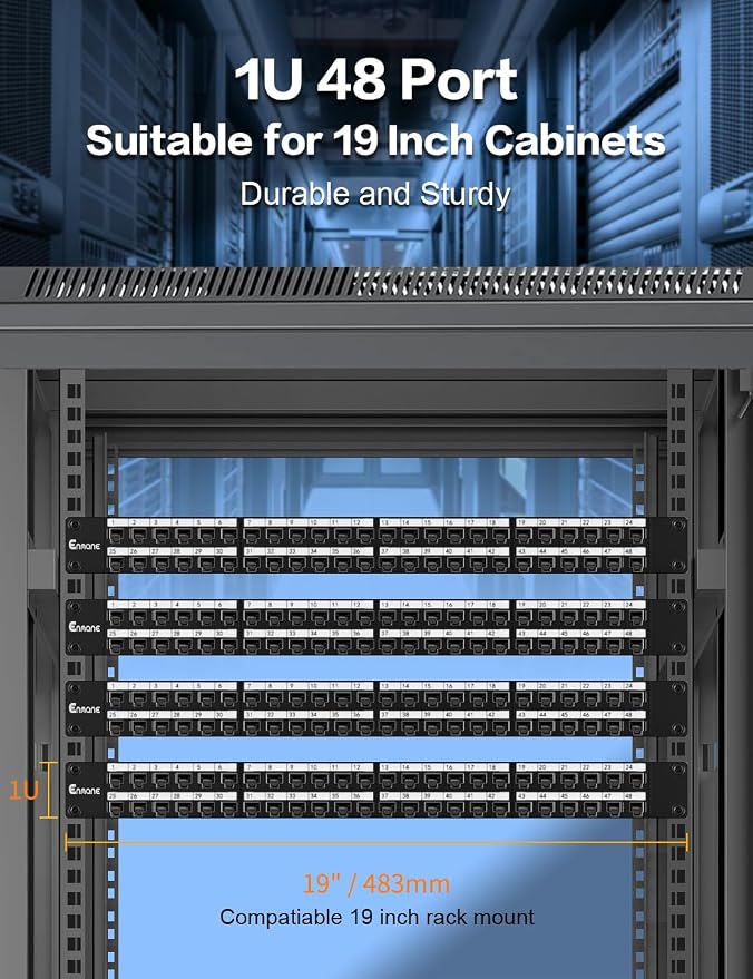 1U 48 Port Patch Panel Cat6 RJ45 Passthrough Patch Panel UTP - Image 6