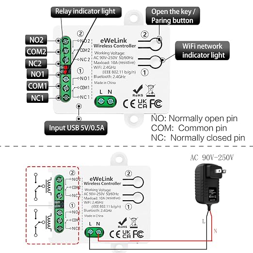 DieseRC 2 Channels WiFi Smart Switch, AC 90V-250V 220V Passive Output Relay - Image 6