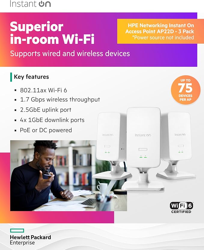 HPE Networking Instant On Access Point AP22D 2x2 WiFi 6 Indoor Wireless Access - Image 3