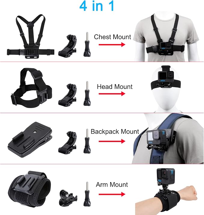 Accessories Set for GoPro Hero 13/12/11/10/9/8/7/6/5/4/Mission 1 Pro, New Quick - Image 2