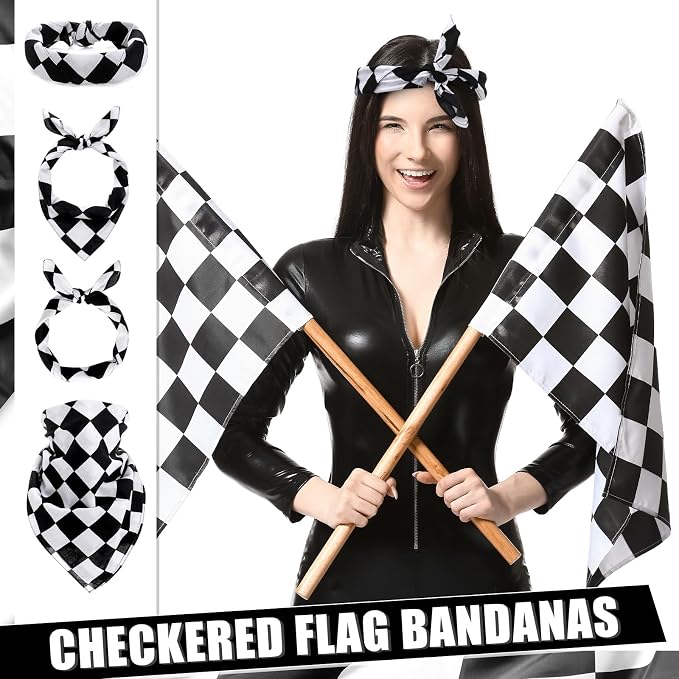 Panitay 24 Pcs Checkered Flag Bandanas Cotton Bandanna Black and White - Image 2