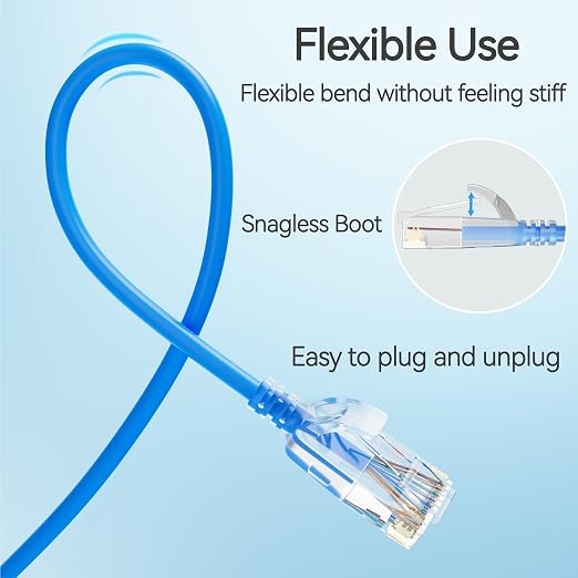 Cat6 Slim Patch Cables 0.5 Feet 24-Pack Blue, Cat6a Patch Cables 10Gbps 550MHz - Image 5