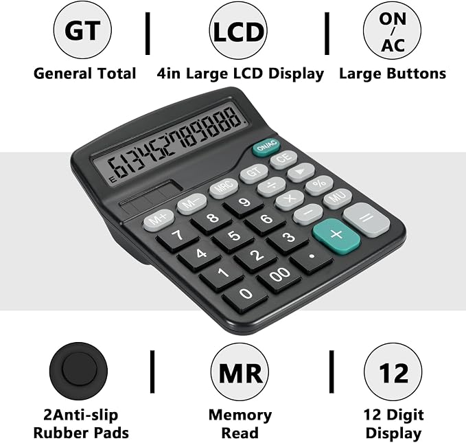 Desktop Calculator with Big Buttons, Dual Power Source, Solar and Battery - Image 4