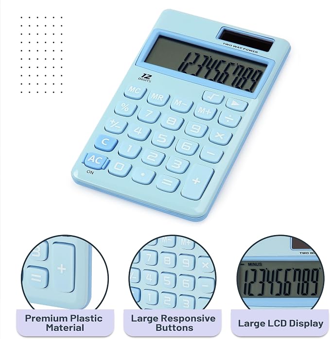 Mr. Pen- Standard Function Calculator, 12 Digits, Small Light Blue Solar Pocket - Image 4