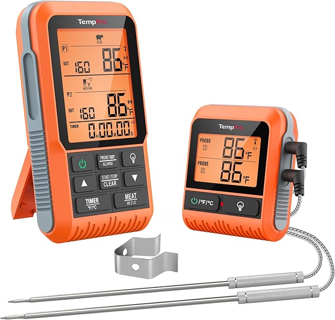 TempPro TP826 500FT Wireless Meat Thermometer, Dual Meat Probe Cooking by TempPro