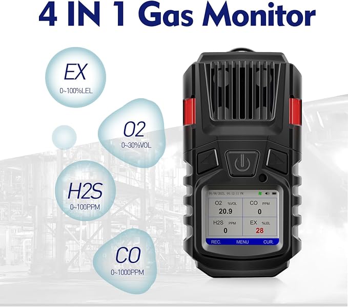 4 Gas Monitor Multi Gas Detector EX O2 H2S Monitor Clip on, 3000mAh - Image 2
