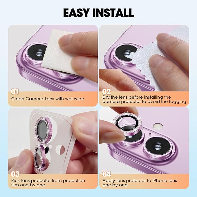 for iPhone 16/16 Plus Camera Lens Protector Bling Individual Metal Diamond Ring - Image 7